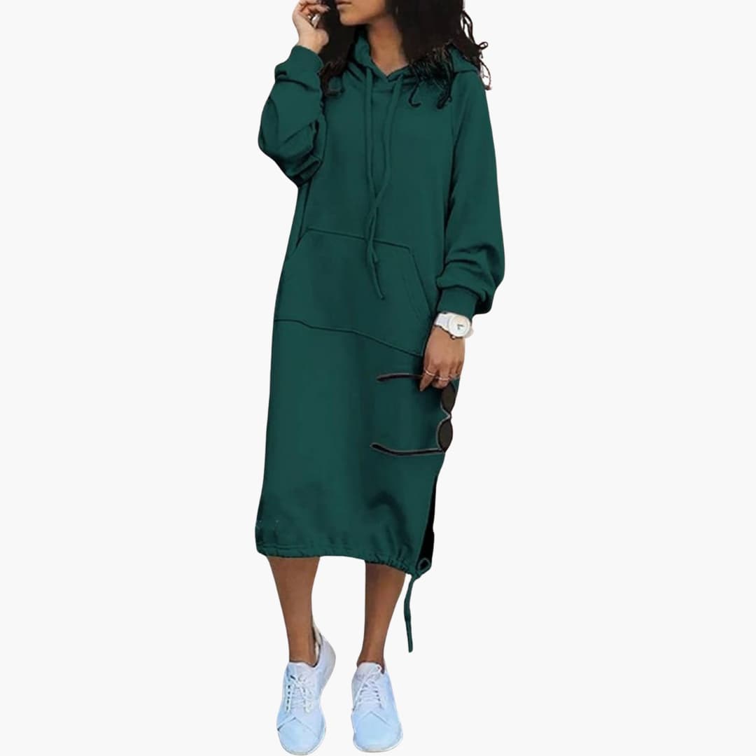 Robe Hoodie Femme avec Ourlet à Cordon et Poche Kangourou
