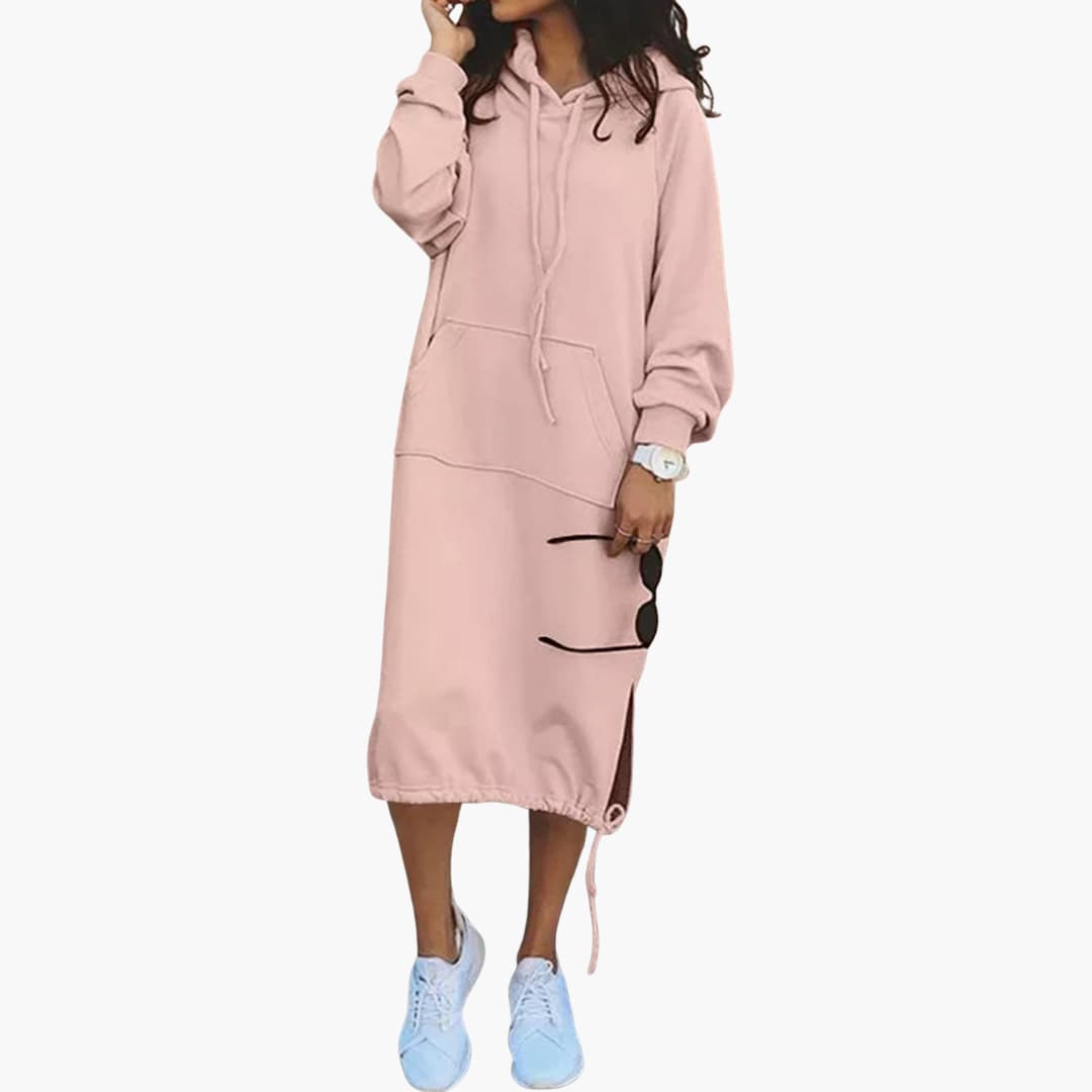 Robe Hoodie Femme avec Ourlet à Cordon et Poche Kangourou