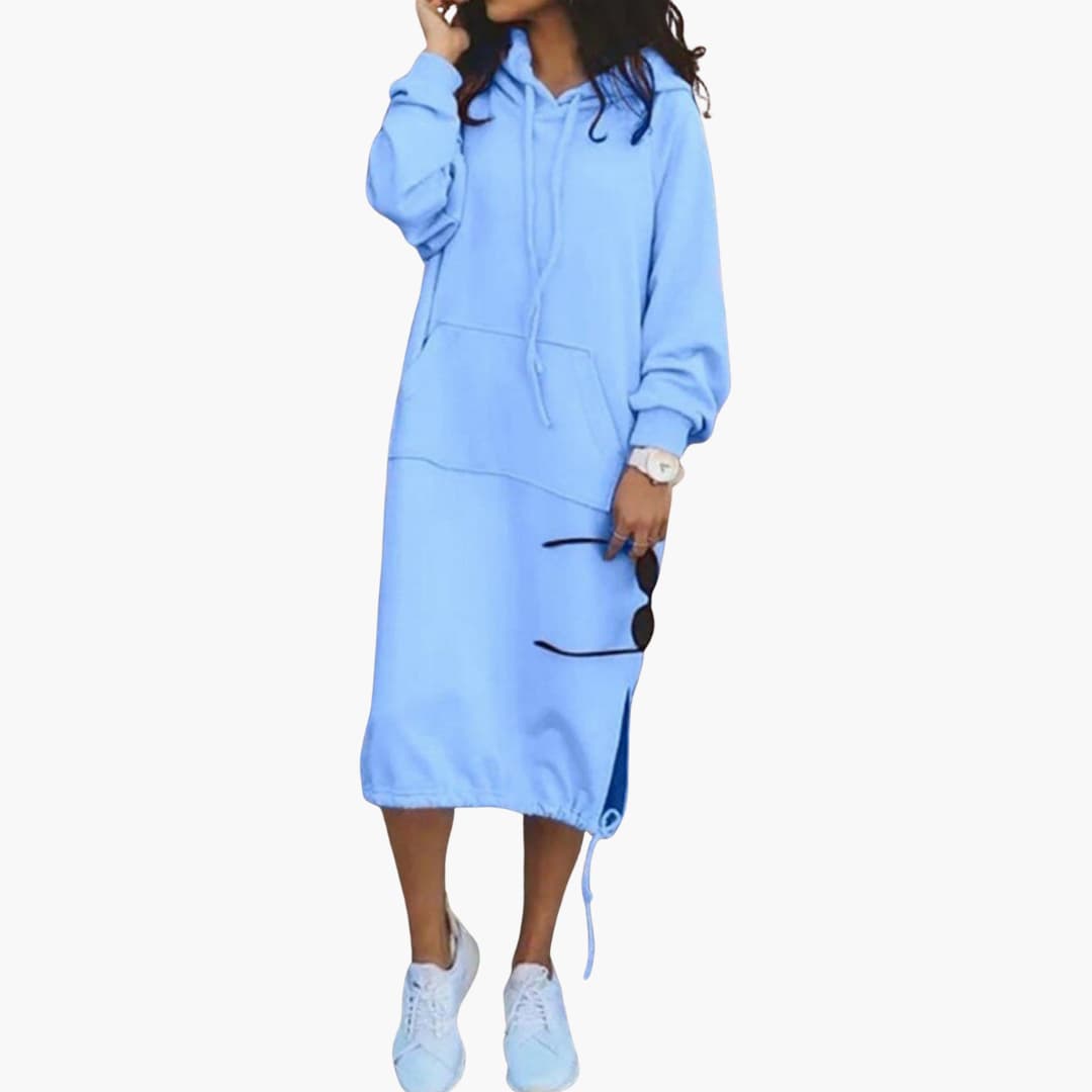 Robe Hoodie Femme avec Ourlet à Cordon et Poche Kangourou