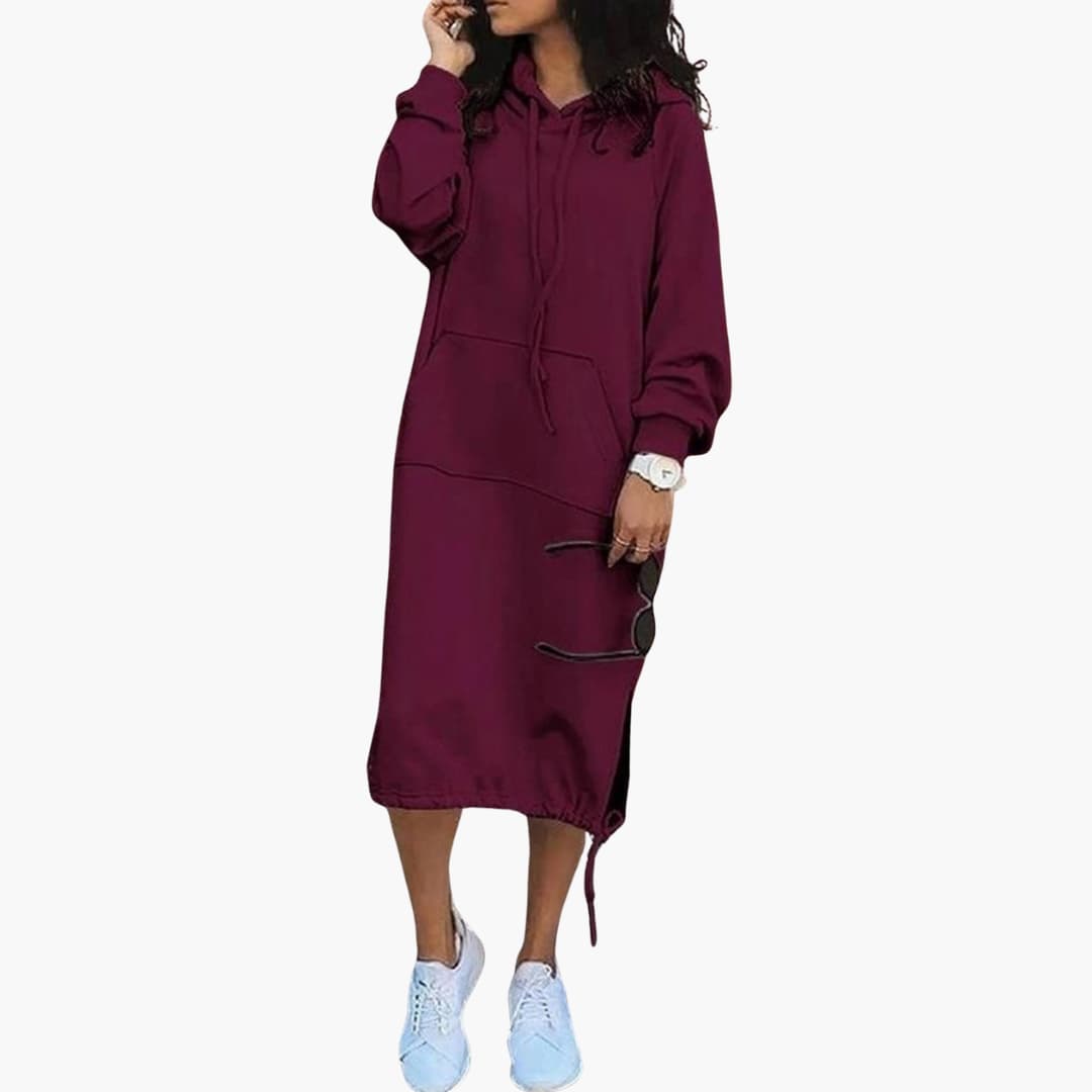 Robe Hoodie Femme avec Ourlet à Cordon et Poche Kangourou