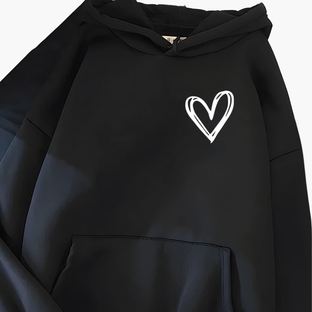 Hoodie Femme avec Capuche à Corde et Imprimé Cœur