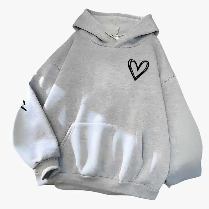 Hoodie Femme avec Capuche à Corde et Imprimé Cœur