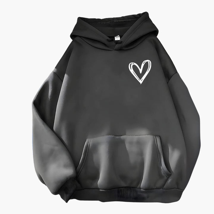 Hoodie Femme avec Capuche à Corde et Imprimé Cœur