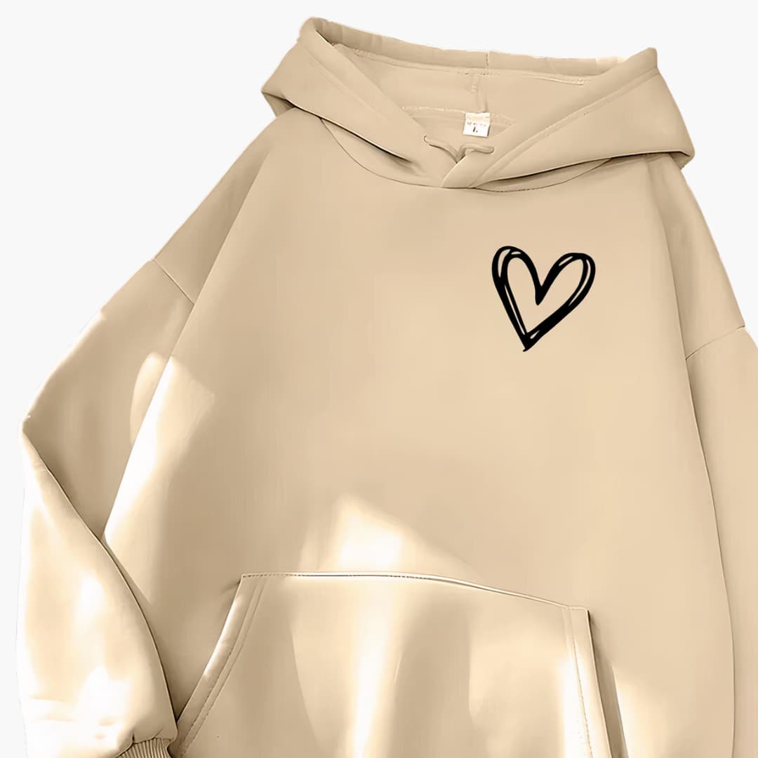 Hoodie Femme avec Capuche à Corde et Imprimé Cœur