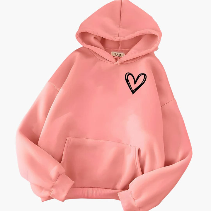 Hoodie Femme avec Capuche à Corde et Imprimé Cœur