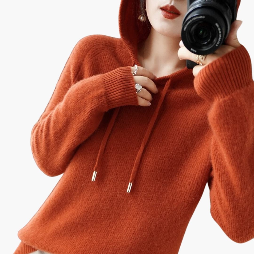 Pull à capuche pour femmes en tricot avec capuche et manches longues