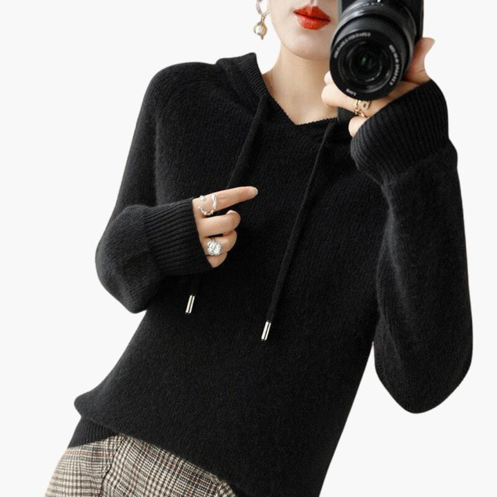 Pull à capuche pour femmes en tricot avec capuche et manches longues