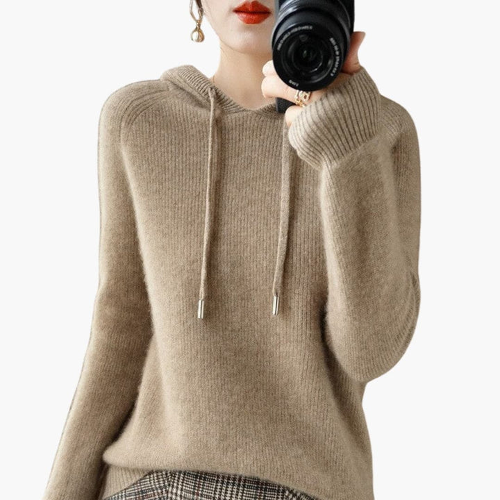 Pull à capuche pour femmes en tricot avec capuche et manches longues