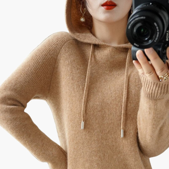Pull à capuche pour femmes en tricot avec capuche et manches longues
