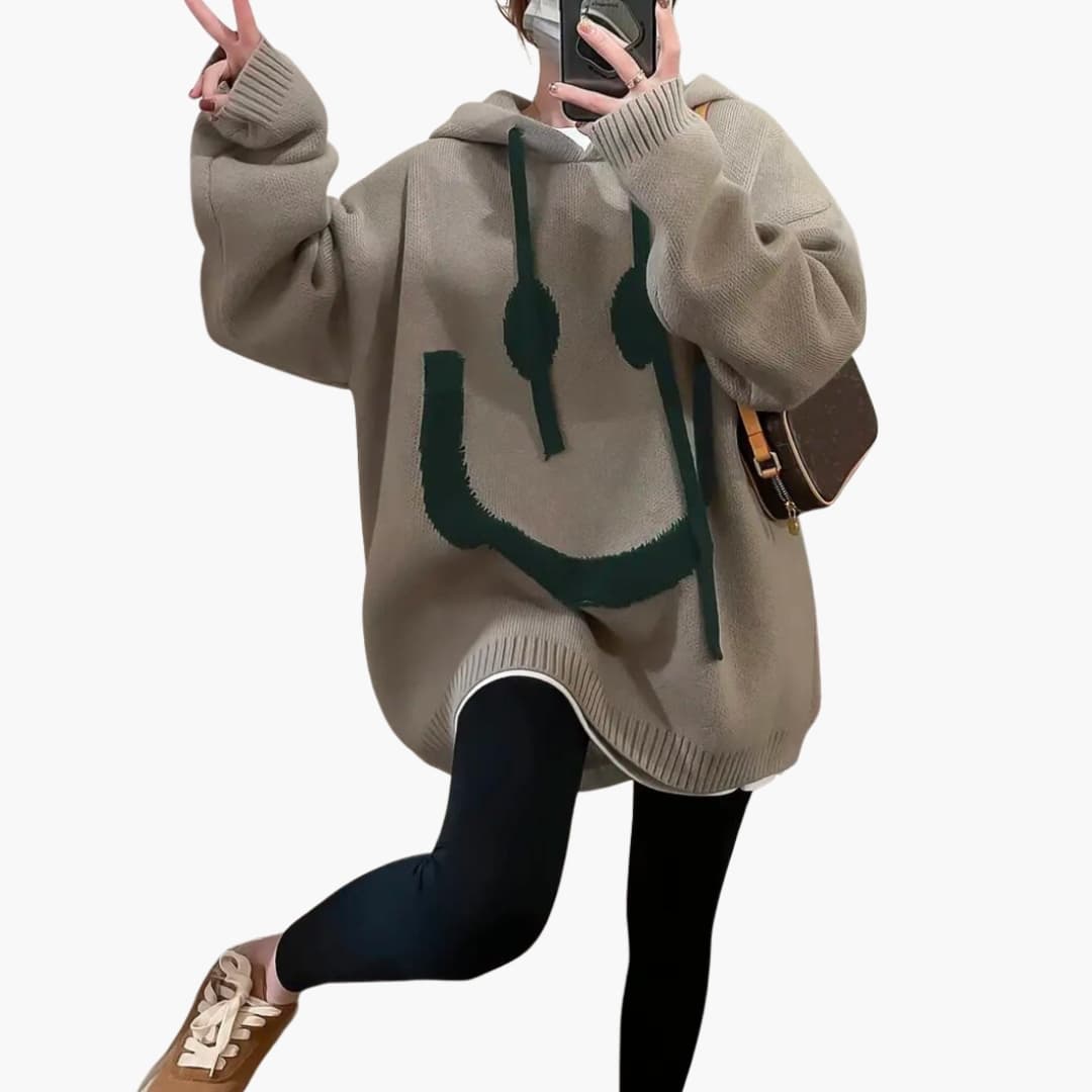 Hoodie Oversize Femme avec Imprimé Smiley