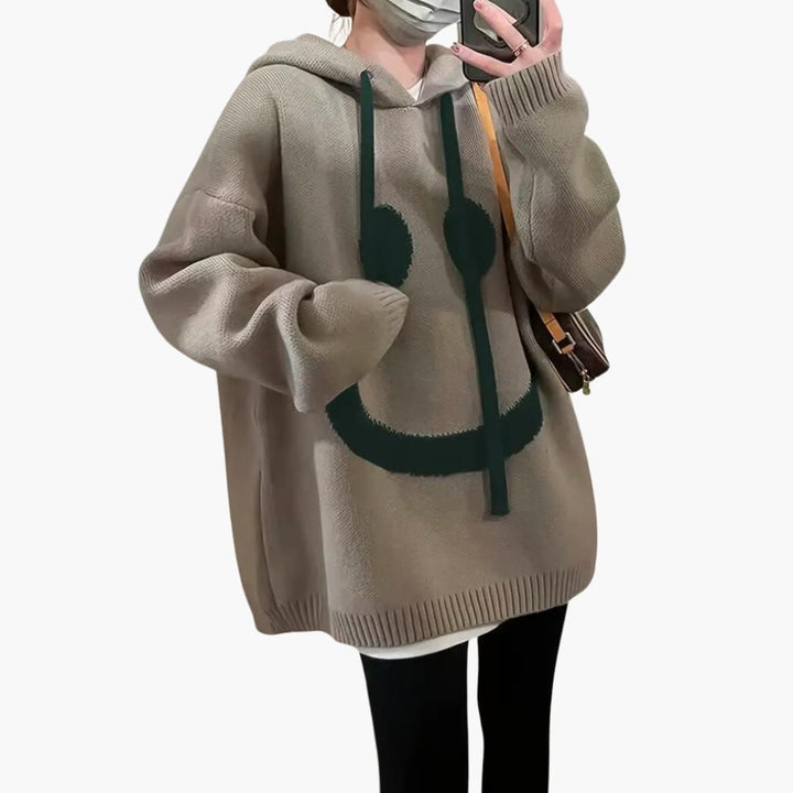 Hoodie Oversize Femme avec Imprimé Smiley