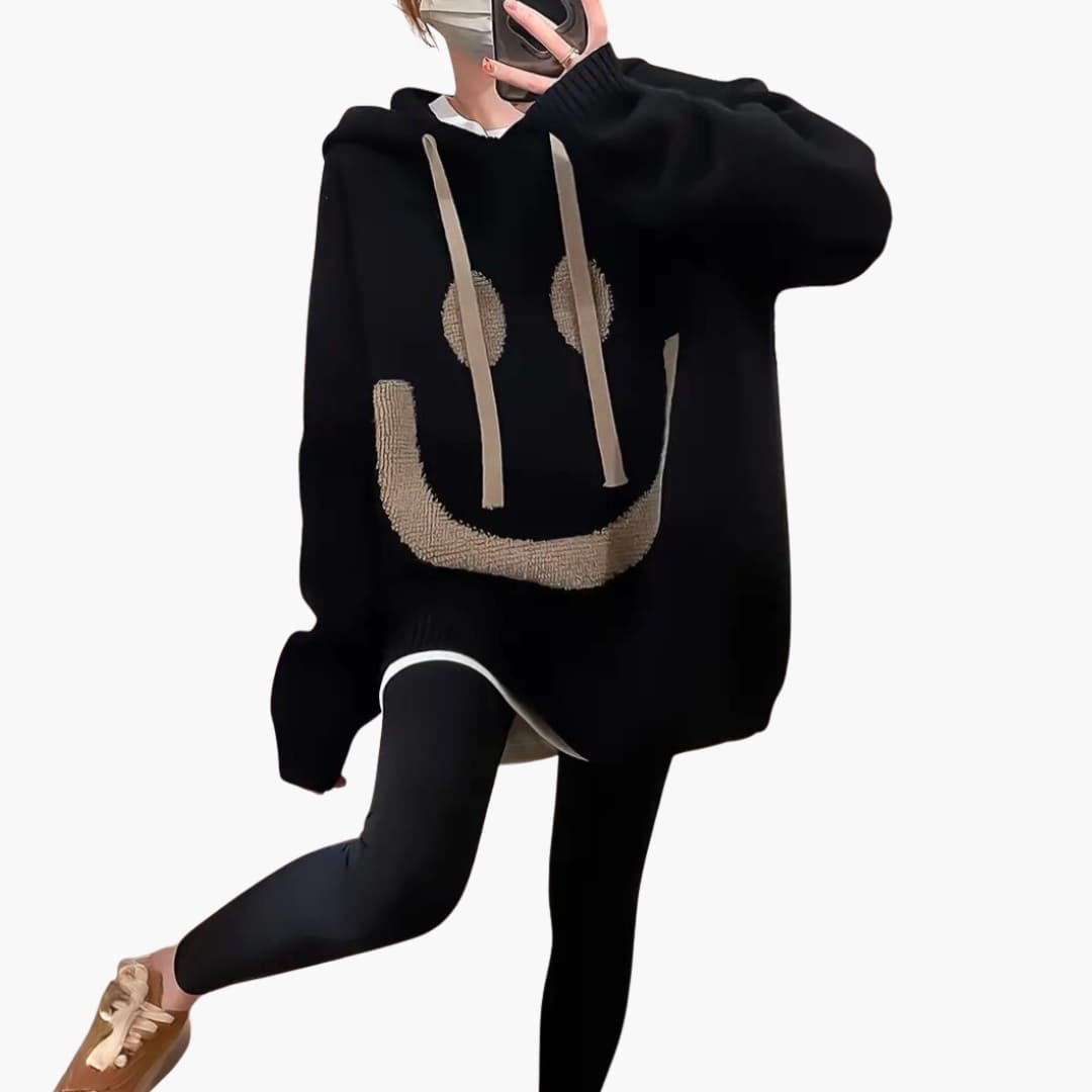 Hoodie Oversize Femme avec Imprimé Smiley