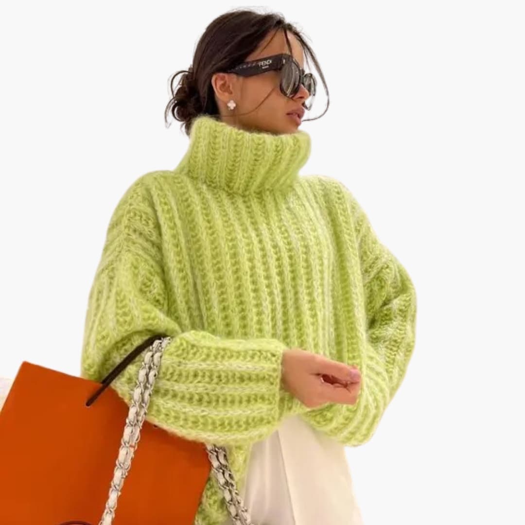 Pull en tricot oversize pour femmes avec col roulé