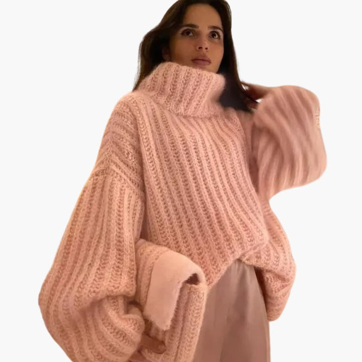 Pull oversized pour femmes avec col roulé