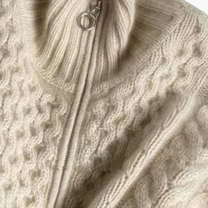 Veste en tricot pour femmes avec col haut et fermeture éclair