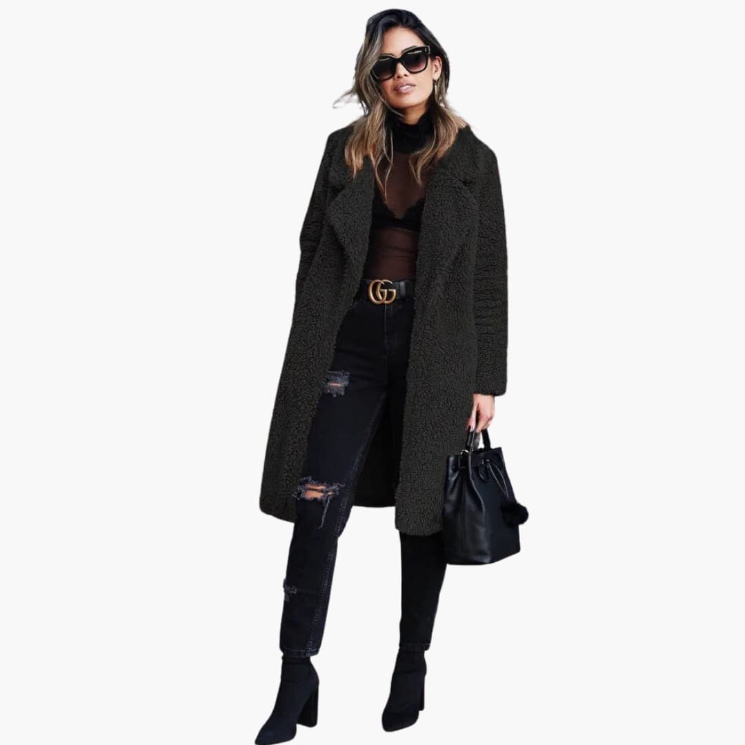 Manteau en peluche pour femmes long avec grand col et surface texturée
