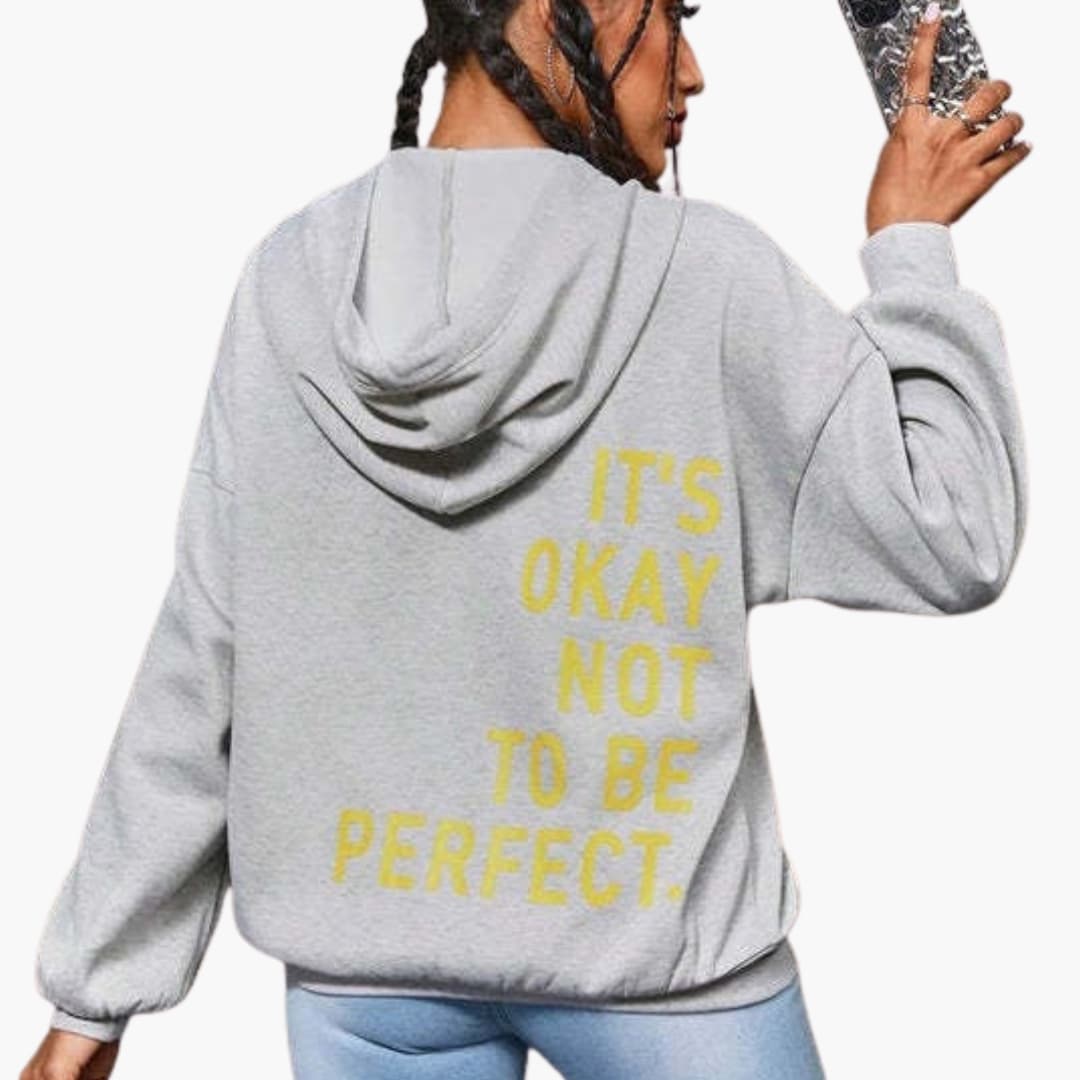 Hoodie Femme à Imprimé Textuel avec Capuche à Cordon