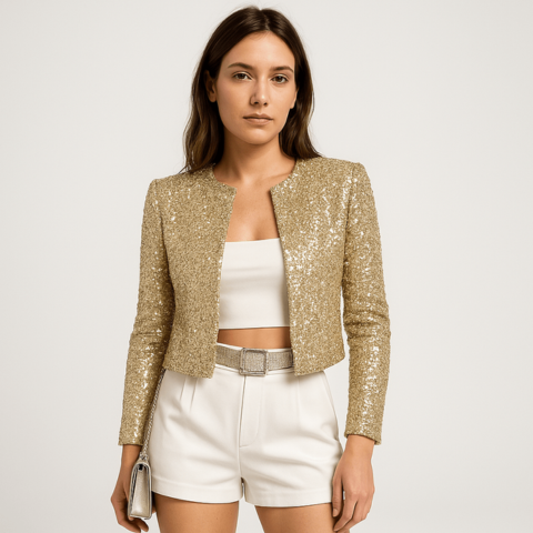 Veste de Soirée Femme Élégante Paillettes Blazer Structuré