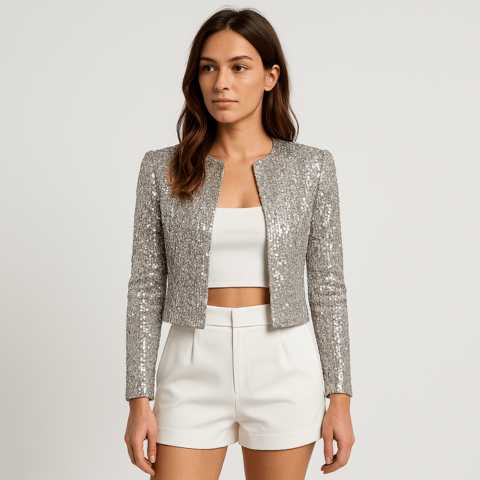 Veste de Soirée Femme Élégante Paillettes Blazer Structuré