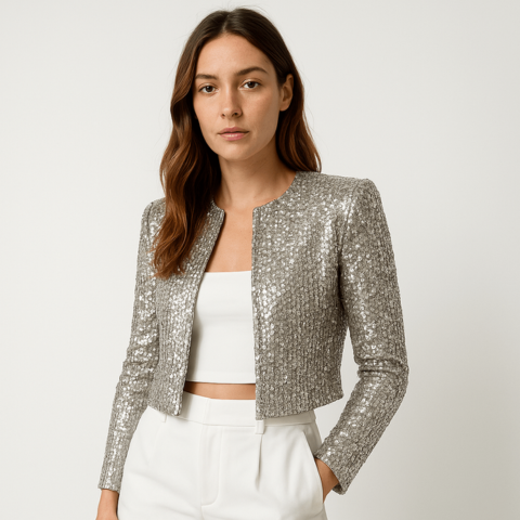 Veste de Soirée Femme Élégante Paillettes Blazer Structuré