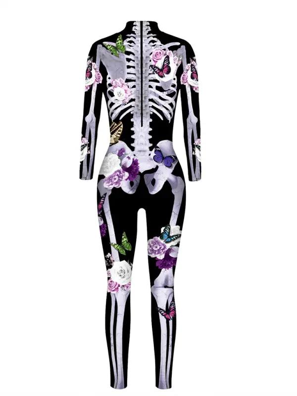 Combinaison Halloween pour femmes avec impression de squelette | Manches longues & Une pièce
