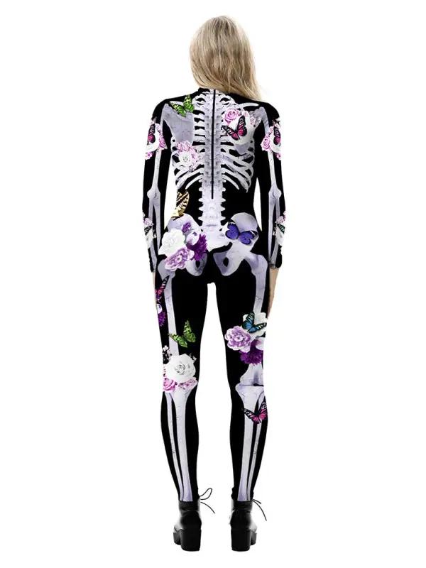 Combinaison Halloween pour femmes avec impression de squelette | Manches longues & Une pièce