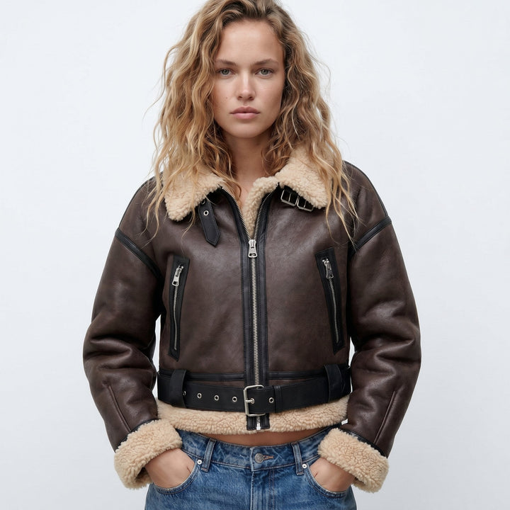 Veste Bomber Femme Réversible Chaude Élégante Veste d'Hiver
