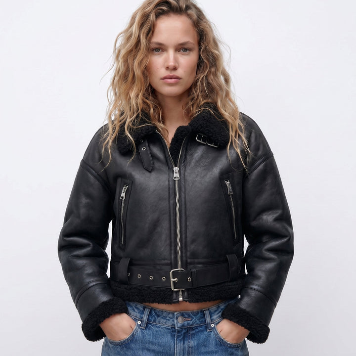 Veste Bomber Femme Réversible Chaude Élégante Veste d'Hiver