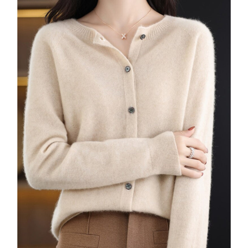 Cardigan pour femmes en laine mérinos – Design col rond pour toutes les saisons