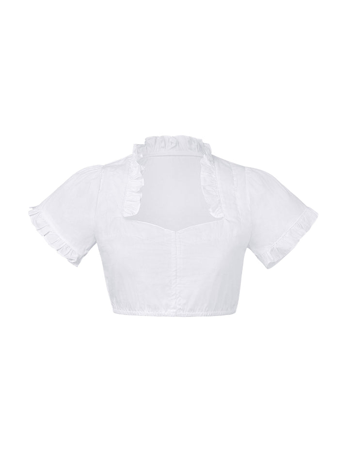 Blouse Dirndl Femme Blanche Manches Courtes Décolleté en Cœur Élégante Confortable