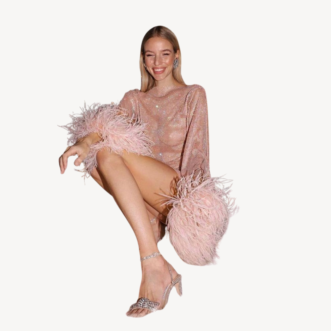 Robe de soirée élégante pour femmes avec détails en sequins et plumes