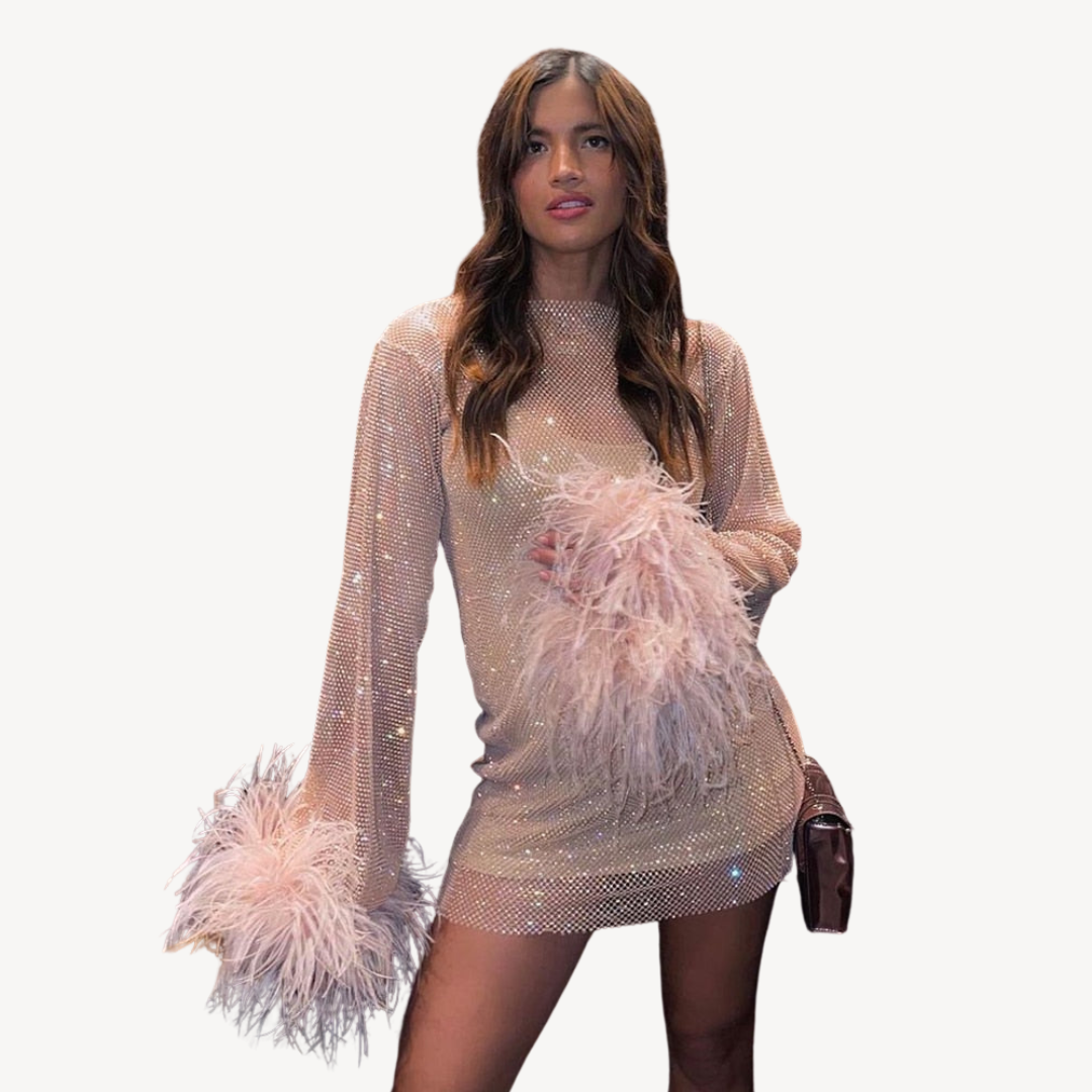 Robe de soirée élégante pour femmes avec détails en sequins et plumes