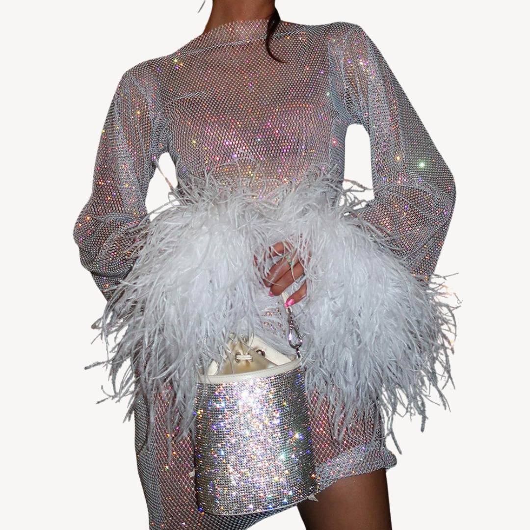 Robe de soirée élégante pour femmes avec détails en sequins et plumes