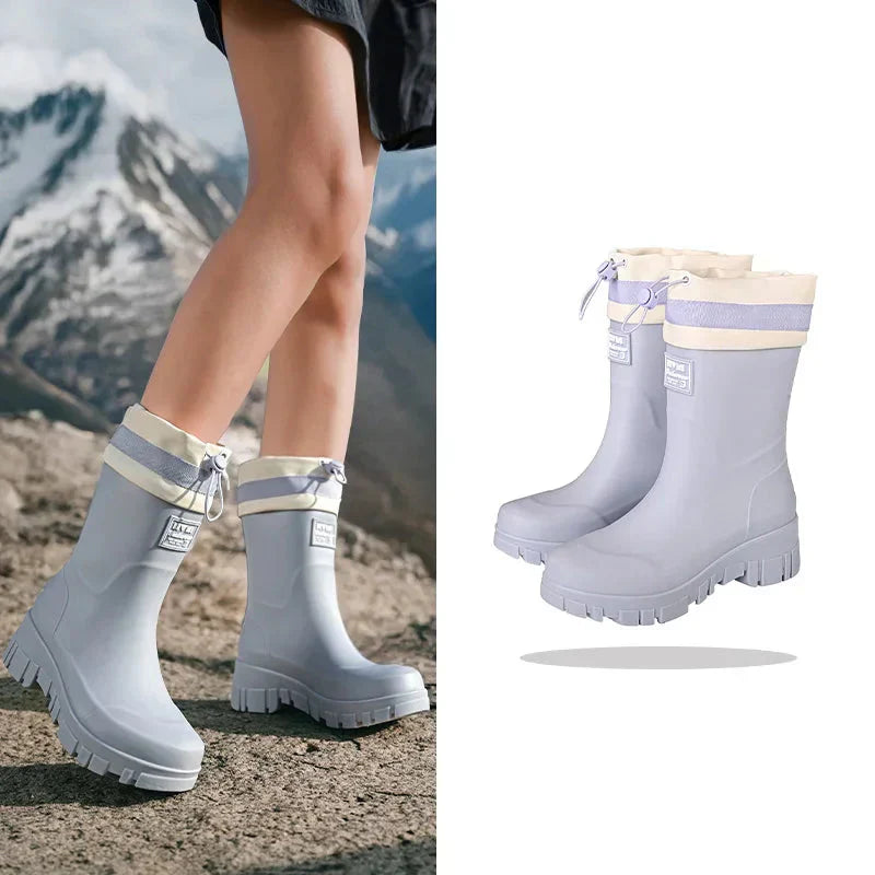 Bottes en Caoutchouc Femme Style Rétro Imperméables Antidérapantes