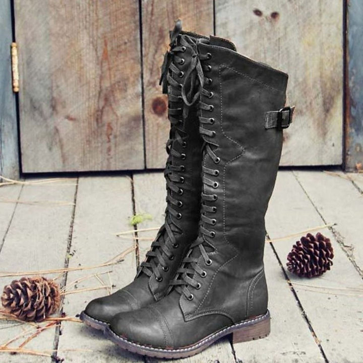 Bottes hautes à lacets pour femmes de style équestre avec semelle profilée robuste et fermeture ajustable