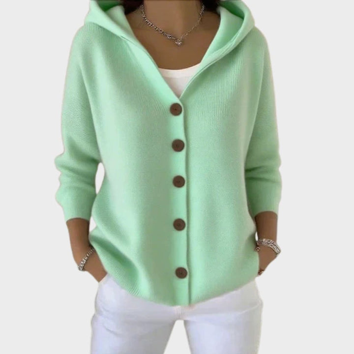 Cardigan à capuche pour femmes avec patte de boutonnage, coupe décontractée, manches longues, pour les loisirs et le quotidien