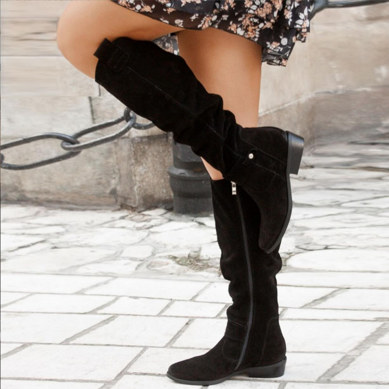Bottes plates hautes pour femmes avec soutien orthopédique de la voûte plantaire pour le quotidien et les loisirs