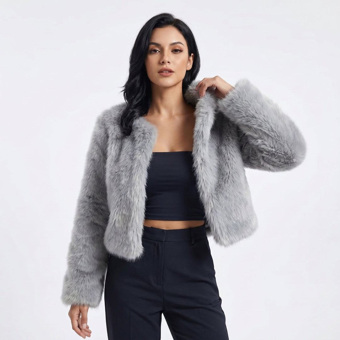 Veste Cardigan en Fausse Fourrure Courte pour Femmes Élégante Veste d'Hiver pour Femmes