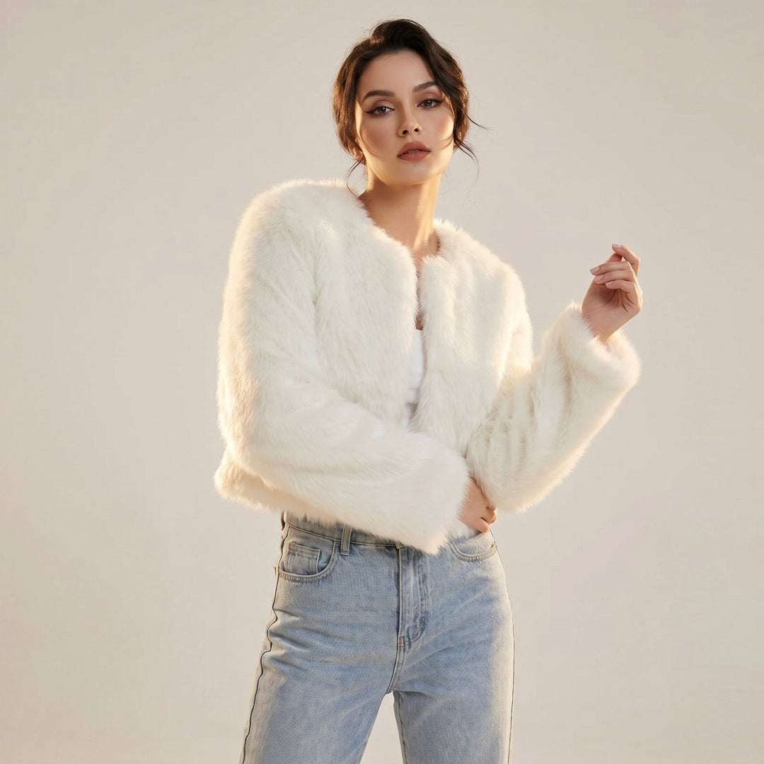 Veste Cardigan en Fausse Fourrure Courte pour Femmes Élégante Veste d'Hiver pour Femmes