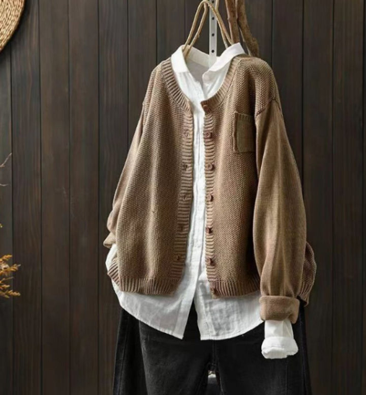 Cardigan en tricot oversize pour femmes avec patte de boutonnage et poches pratiques pour le quotidien et le bureau