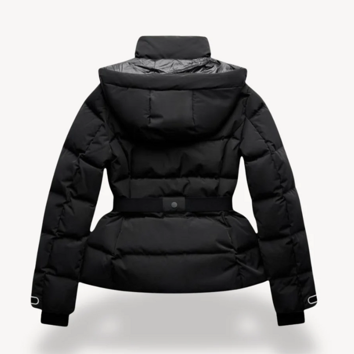 Veste matelassée avec ceinture et capuche pour femmes – Manteau d'hiver déperlant avec col haut et poignets réglables