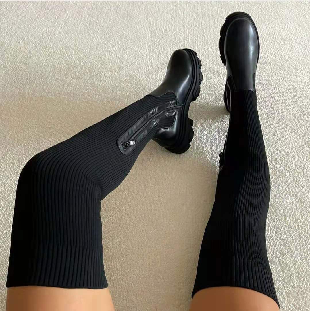 Bottes pour Femmes avec Support Orthopédique de la Voûte Plantaire et Semelle Épaisse Design Rayé