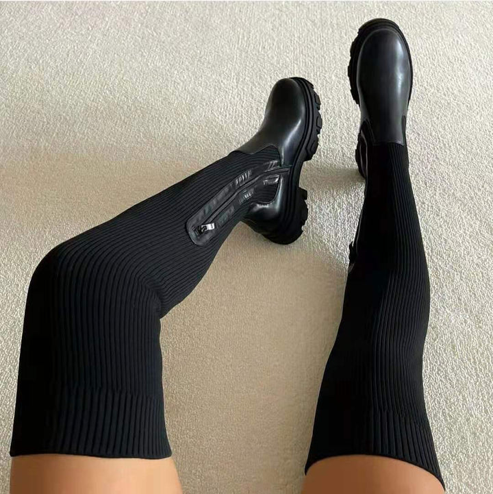 Bottes pour Femmes avec Support Orthopédique de la Voûte Plantaire et Semelle Épaisse Design Rayé