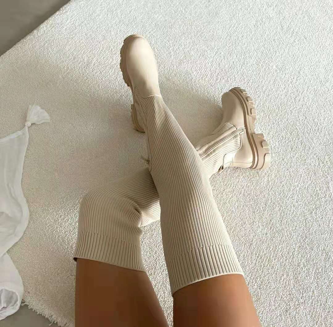 Bottes pour Femmes avec Support Orthopédique de la Voûte Plantaire et Semelle Épaisse Design Rayé