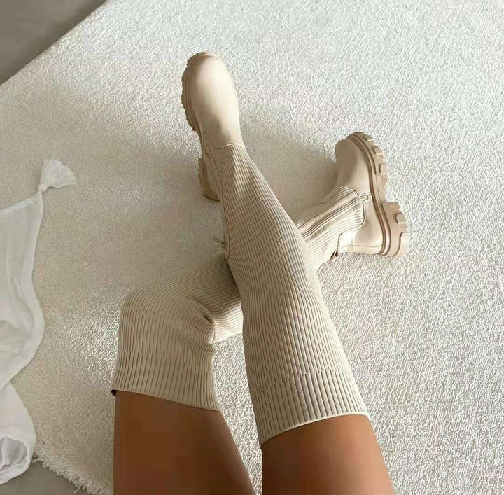 Bottes pour Femmes avec Support Orthopédique de la Voûte Plantaire et Semelle Épaisse Design Rayé