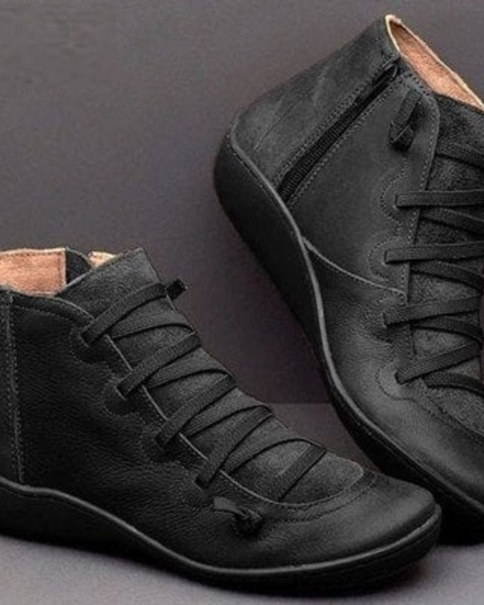 Bottines pour femmes avec lacets et fermeture éclair latérale – Hautes à la cheville, semelle plate, polyvalentes