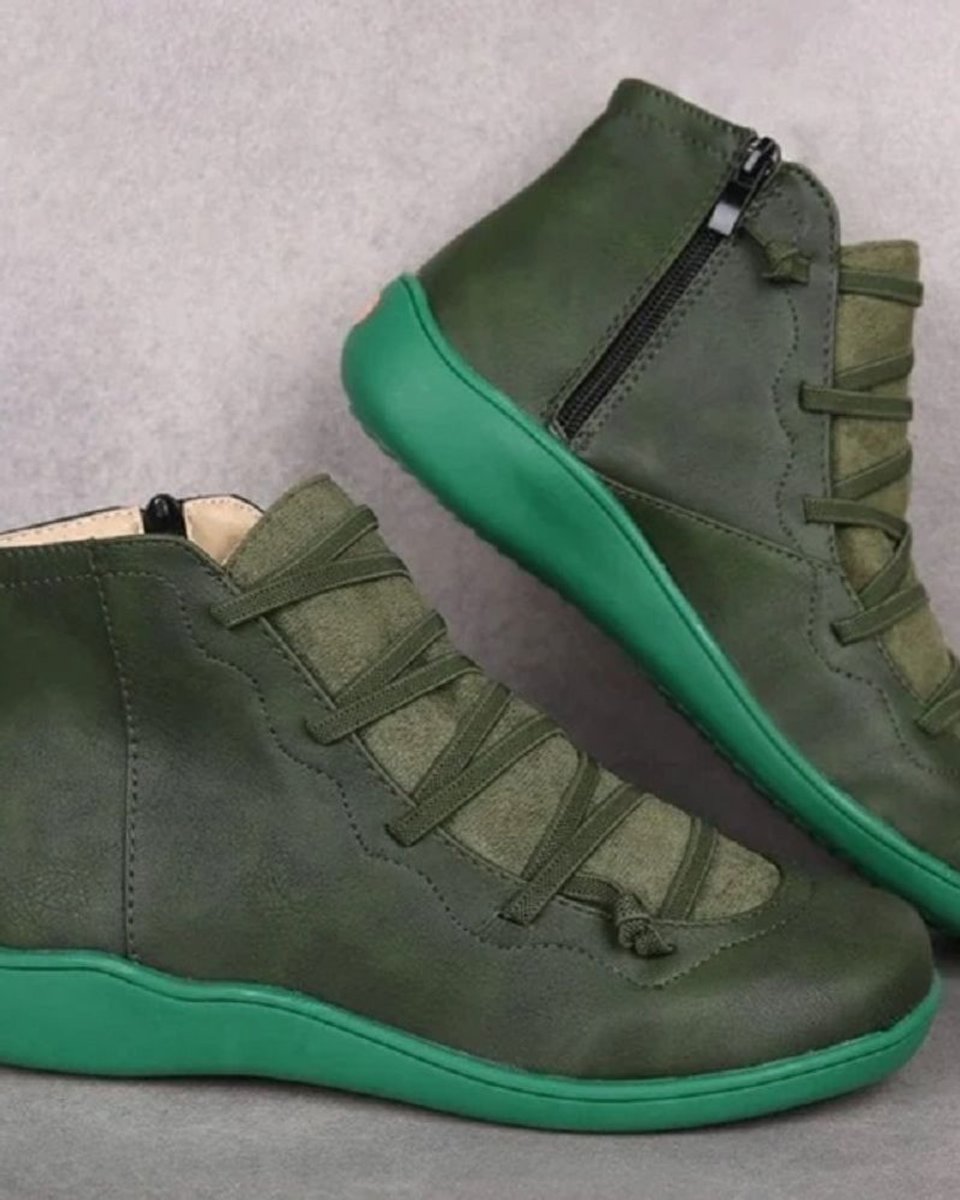 Bottines pour femmes avec lacets et fermeture éclair latérale – Hautes à la cheville, semelle plate, polyvalentes