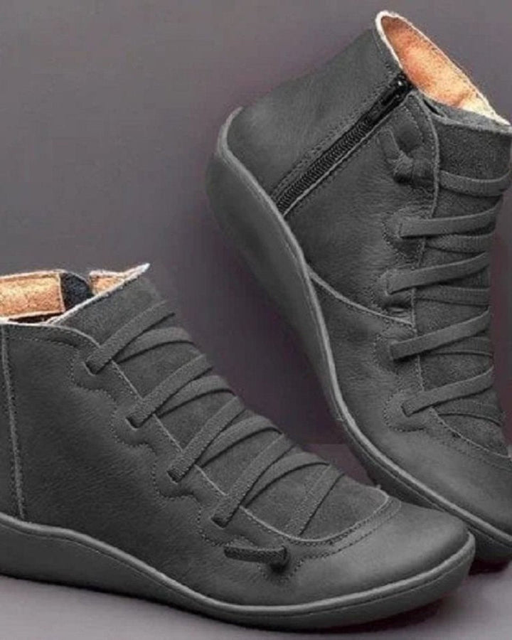 Bottines pour femmes avec lacets et fermeture éclair latérale – Hautes à la cheville, semelle plate, polyvalentes