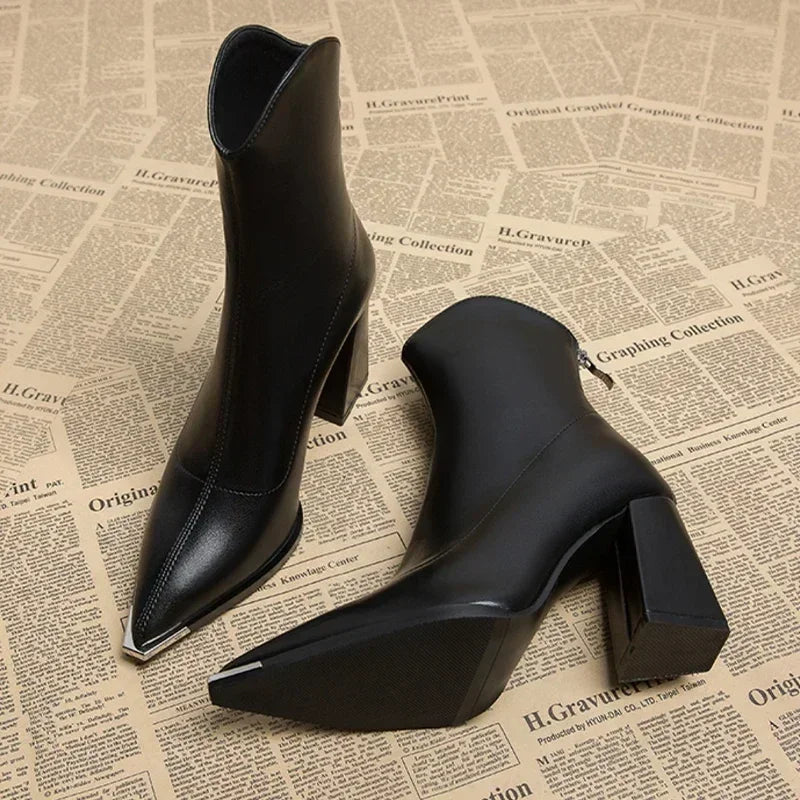 Bottines pour femmes à bout pointu et talon – Chaussures de printemps élégantes