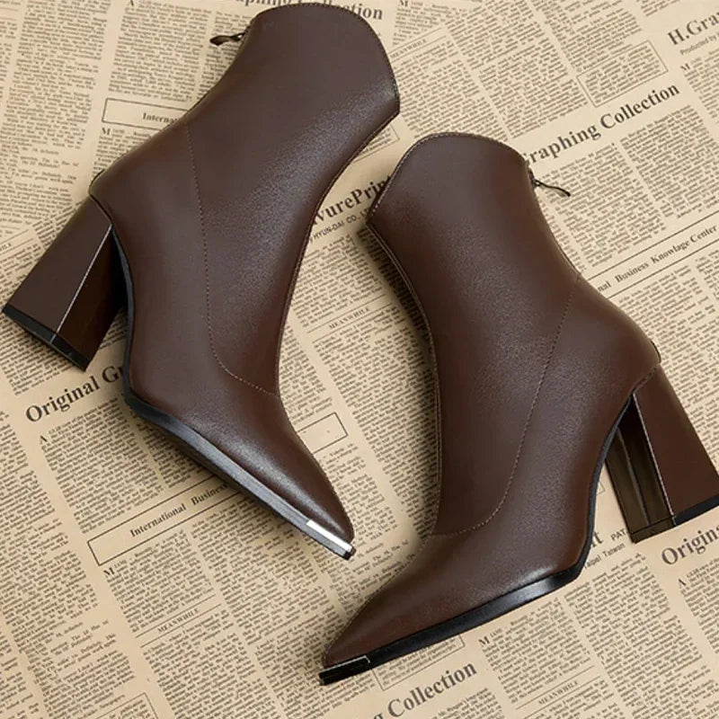 Bottines pour femmes à bout pointu et talon – Chaussures de printemps élégantes